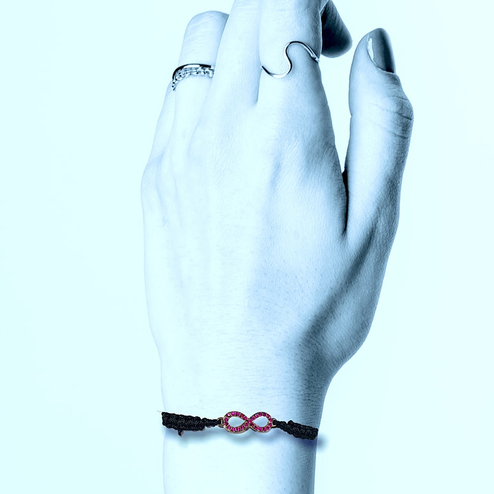 Black with Pink Retro Rhinestone Studded Infinity Adjustable Bracelet